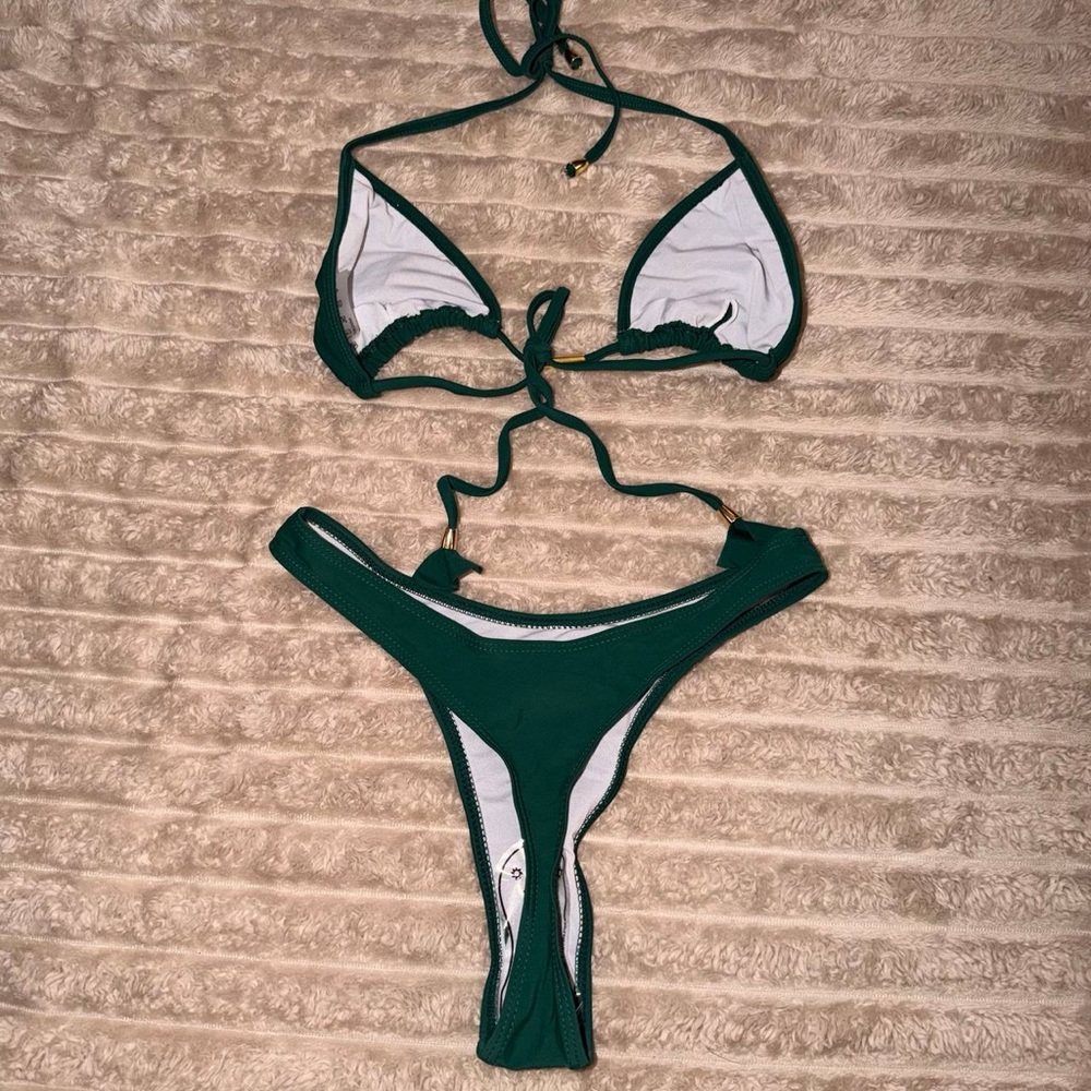 Forest Green String Triangle Bikini Set - image 2